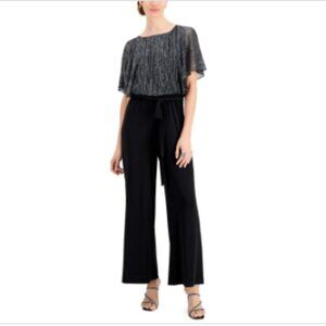 Connected Apparel Womens Metallic Formal Jumpsuit Black